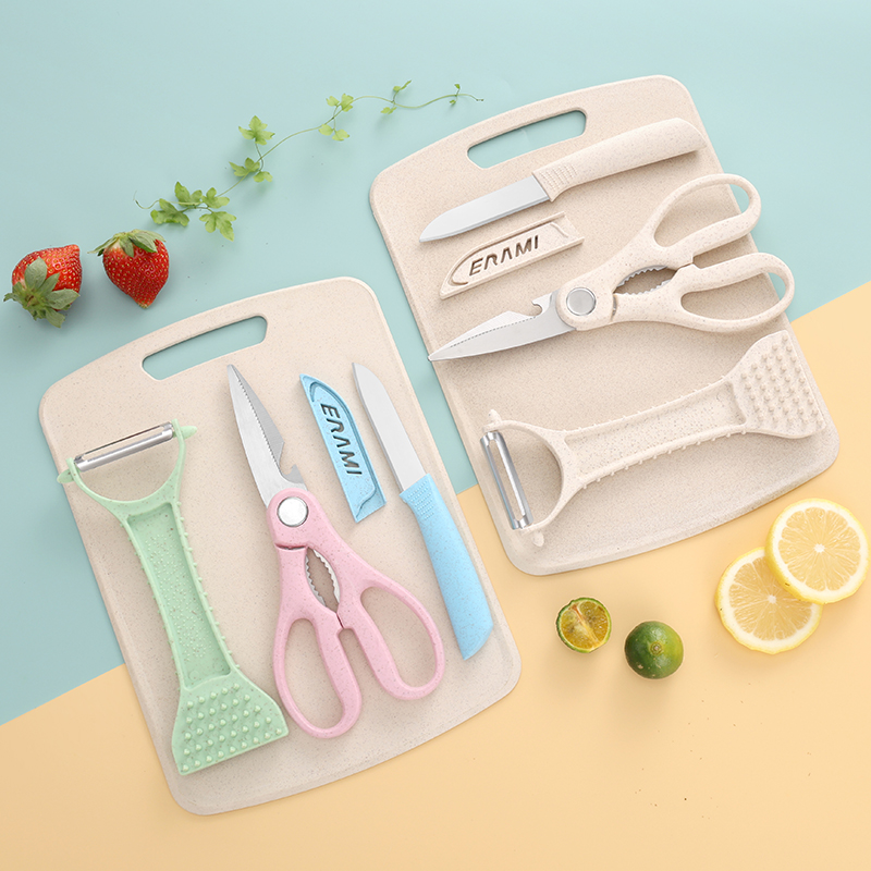 Baby Food Knife Set - Buğday Sapı Kesme Tahtası Dört Parçalı