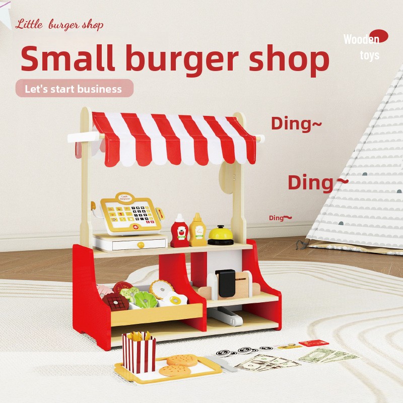 Baby Food In Restaurant - Çocuk Oyuncak Bulmaca Ahşap Hamburger Dükkanı